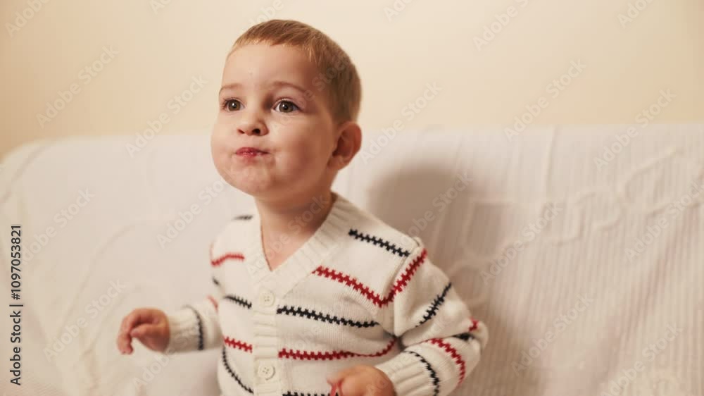 An adorable toddler is smiling and playing joyfully at home, creating wonderful moments full of innocent fun An adorable toddler is smiling and playing joyfully at home, creating wonderful moments full of innocent fun