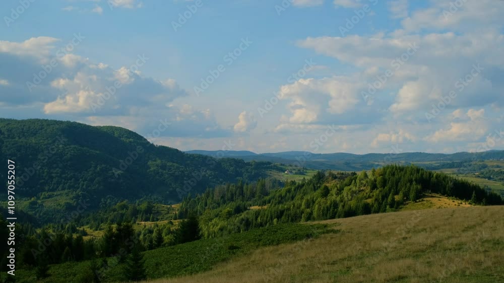 Serene Green Hills with Lush Vegetation under Cloudy Sky Serene Green Hills with Lush Vegetation under Cloudy Sky