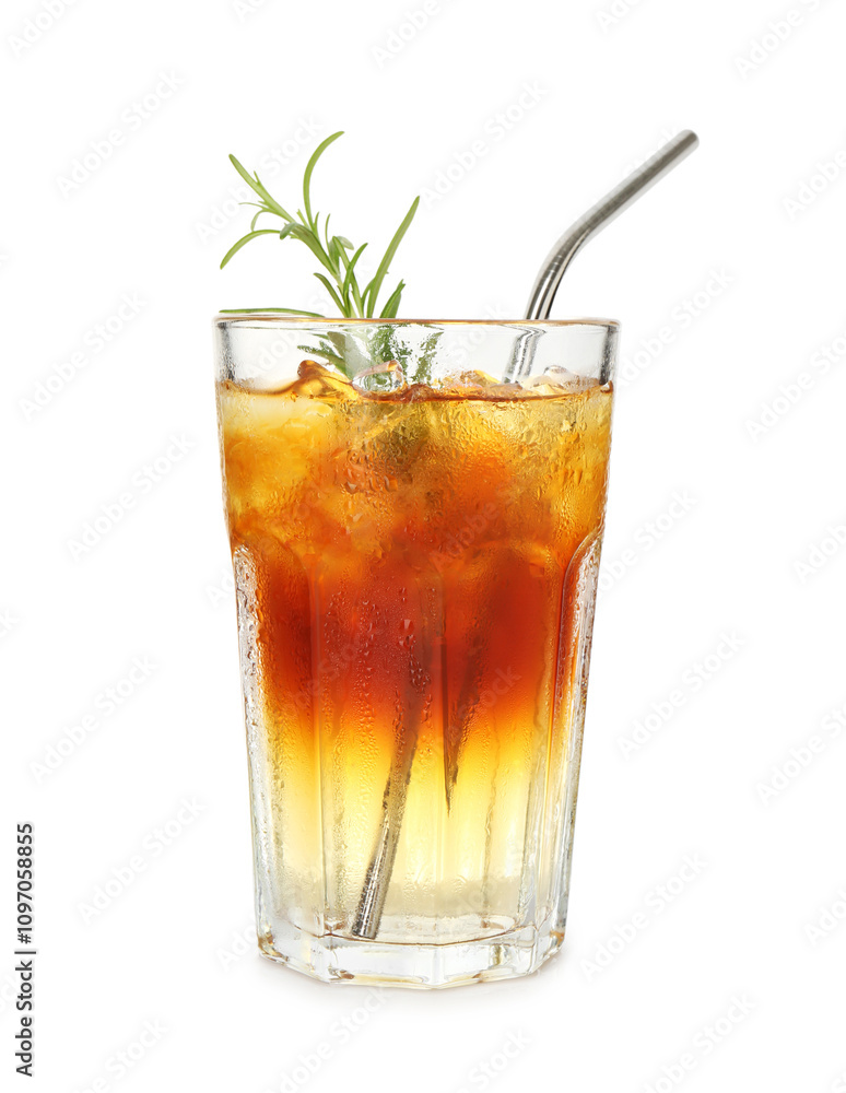 Refreshing espresso tonic drink with rosemary isolated on white Refreshing espresso tonic drink with rosemary isolated on white