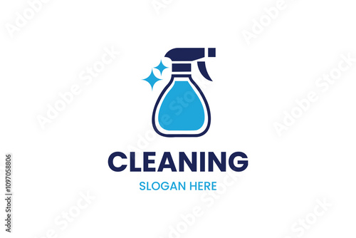 Blue cleaning logo with spray bottle and sparkle for brand representation
