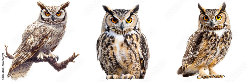 Set of owl with striking amber eyes isolated on transparent background (2) Set of owl with striking amber eyes isolated on transparent background (2)