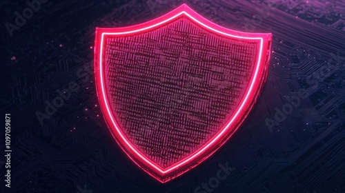 Wallpaper Mural Cybersecurity mitigates risks and secures data. Neon Shield Icon on Dark Circuit Background Torontodigital.ca