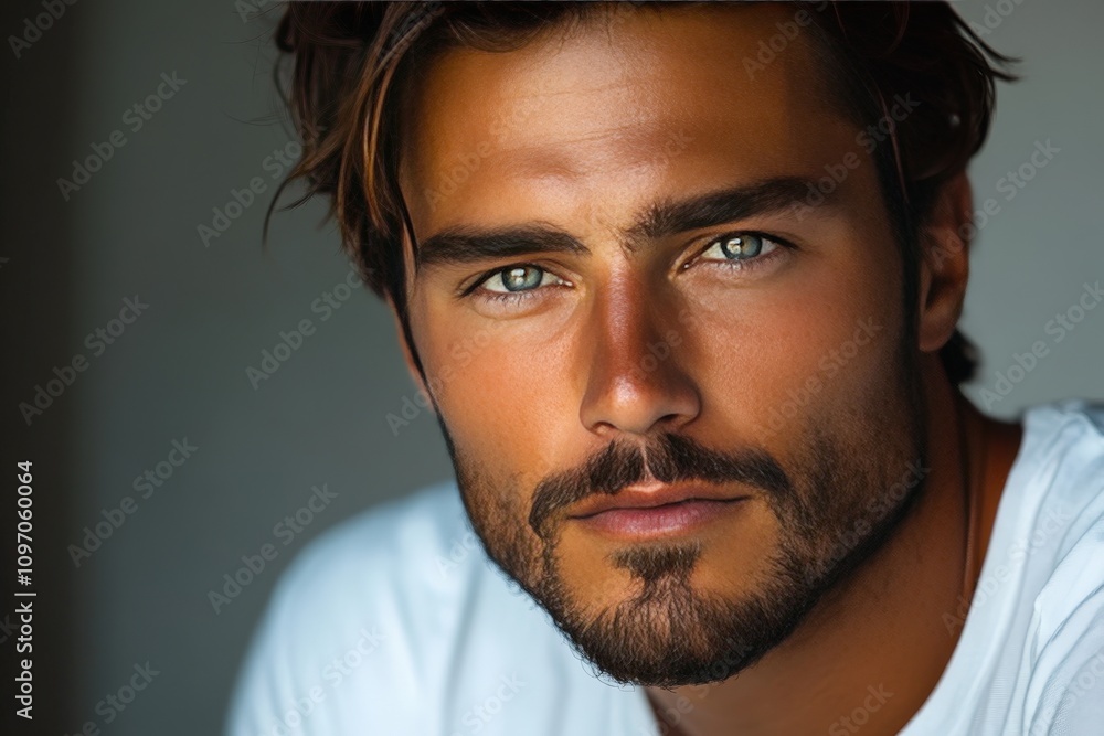 Close-Up Portrait of a Thoughtful Man With Beard and Curly Hair Close-Up Portrait of a Thoughtful Man With Beard and Curly Hair