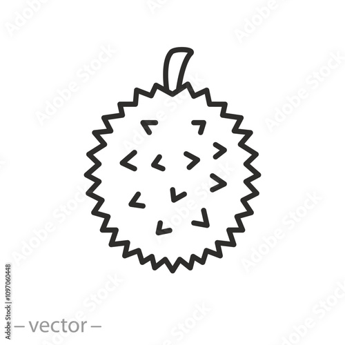 durian icon, tropical fruit, vegetarian food, line sign on white background - vector illustration
