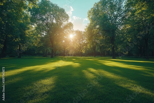 green lawn and flourishing trees form a serene backdrop, providing an ideal nature setting filled with vibrant life and breathing room for creative projects or environmental themes