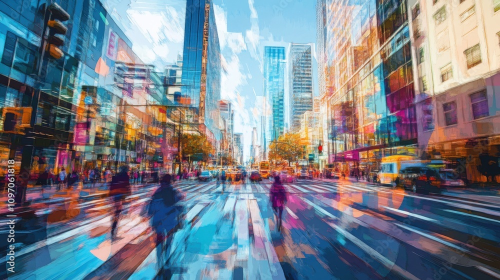 Busy city street abstract art Busy city street abstract art