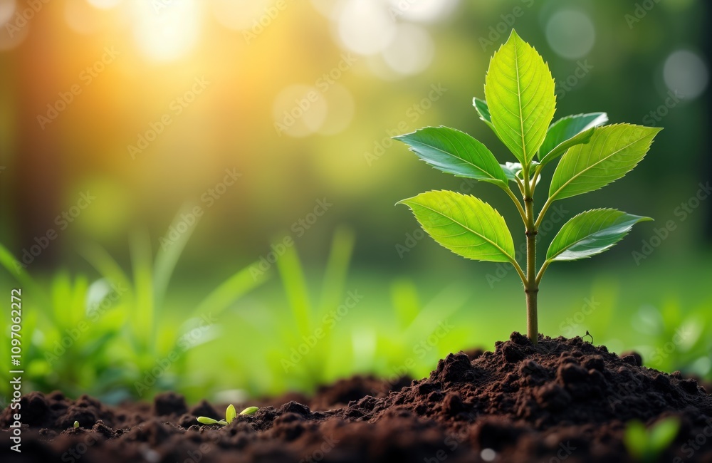 Young plant grows in garden soil. Green sapling develops. New life eco concept. Spring nature scene. Earth day agriculture. Conservation hand planting. Grow tree. Plant tree. Save planet. Young plant grows in garden soil. Green sapling develops. New life eco concept. Spring nature scene. Earth day agriculture. Conservation hand planting. Grow tree. Plant tree. Save planet.