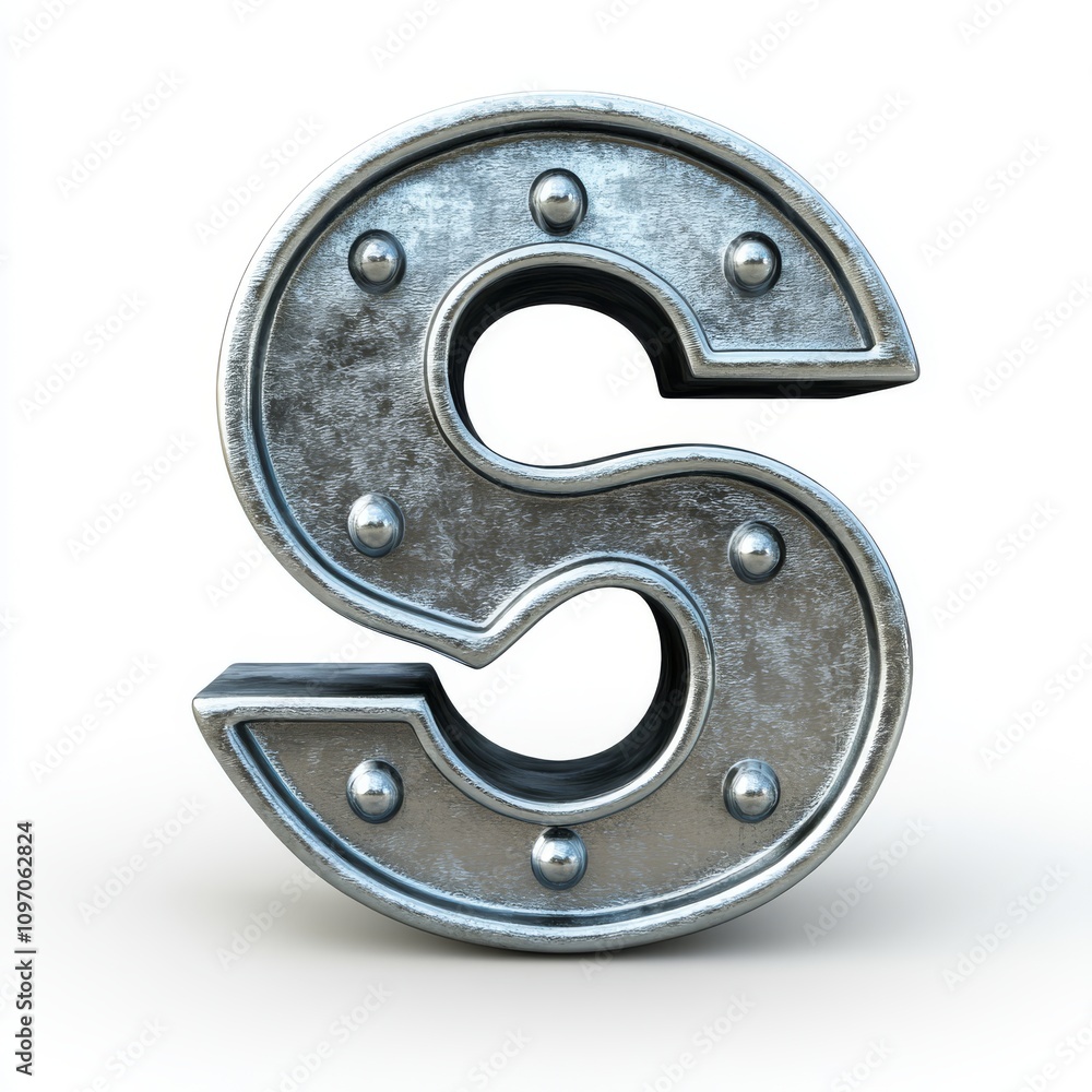 Metallic letter S with rivets, isolated on white background Metallic letter S with rivets, isolated on white background