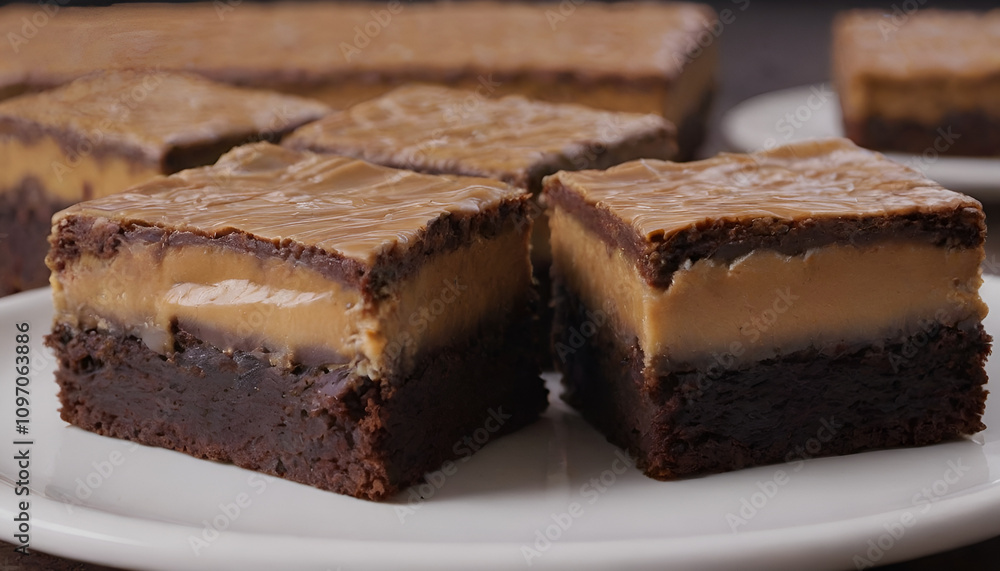 dulce de leche brownies on a plate dulce de leche brownies on a plate
