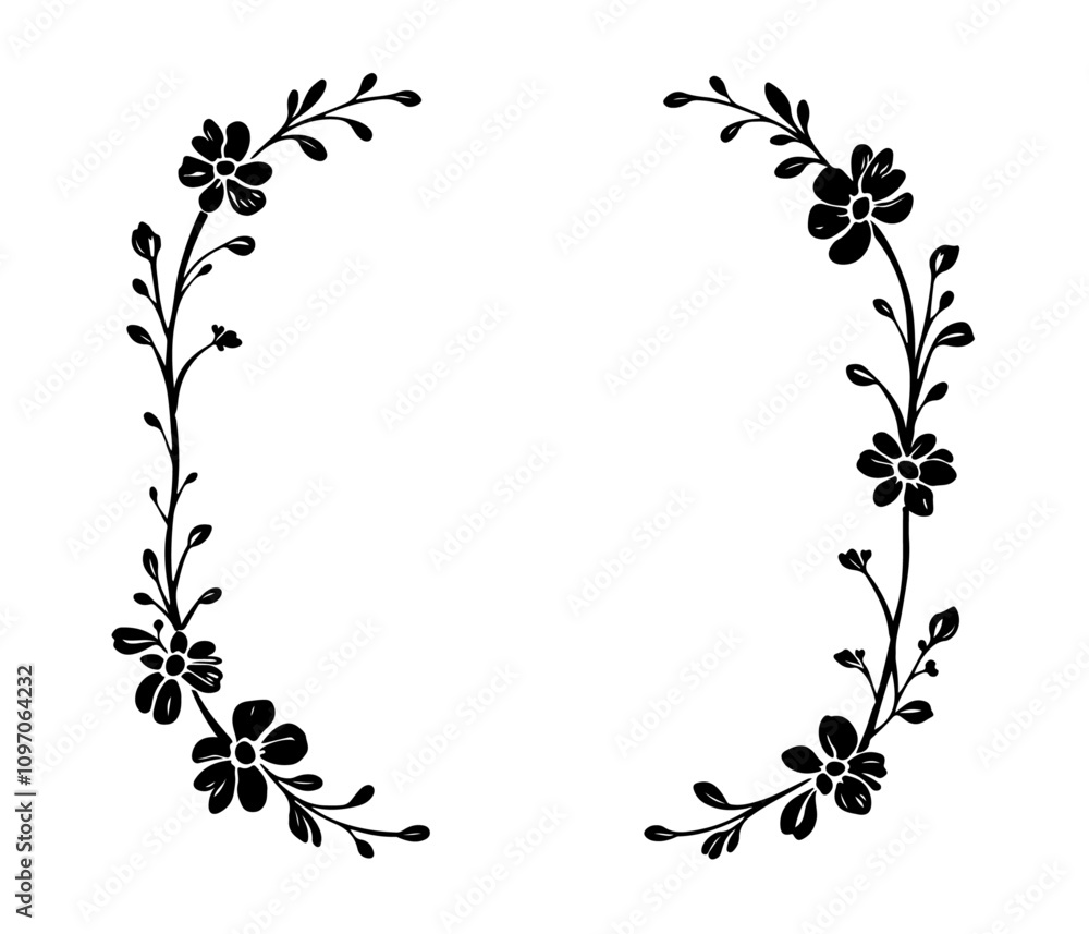 Naklejka premium Black Frame with flowers, frame with floral ornament