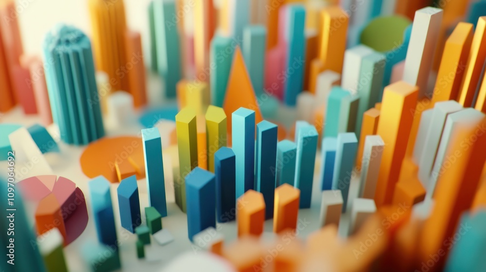 A colorful 3D representation of urban structures and data visualization elements. A colorful 3D representation of urban structures and data visualization elements.
