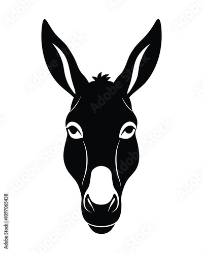Donkey head black Silhouette isolated vector art Illustration with white background