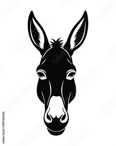 Donkey head black Silhouette isolated vector art Illustration with white background