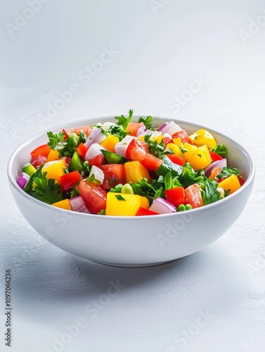 Minimalist salad presentation in a white bowl, emphasizing fresh and natural ingredients