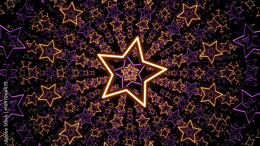Purple and Yellow Neon Stars Tunnel Background VJ Loop in 4K