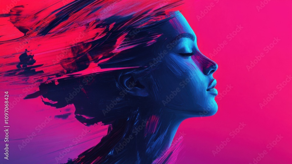 Vibrant abstract portrait art with paint Vibrant abstract portrait art with paint