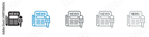 Set of 5 "NEWS" icons 1 unexpanded vector, 1 silhouette - featuring a newspaper or headline