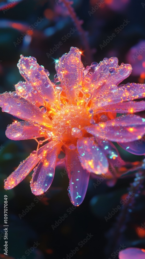 Fototapeta premium Close-up of illuminated flower with dew