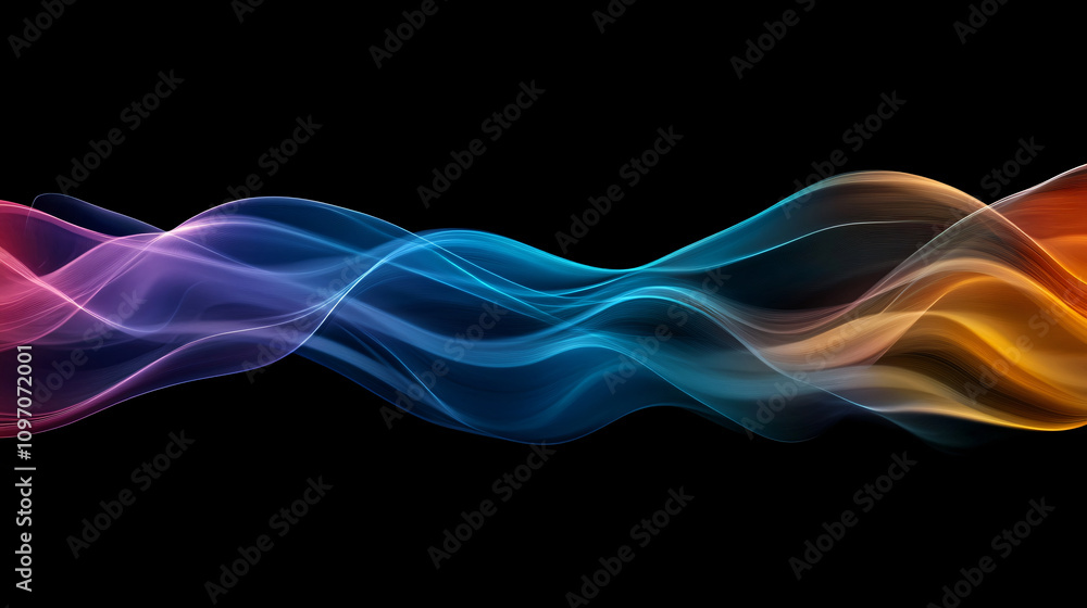 Obraz premium Smooth elegant gradient light wave flowing on a black background, perfect for modern and futuristic designs