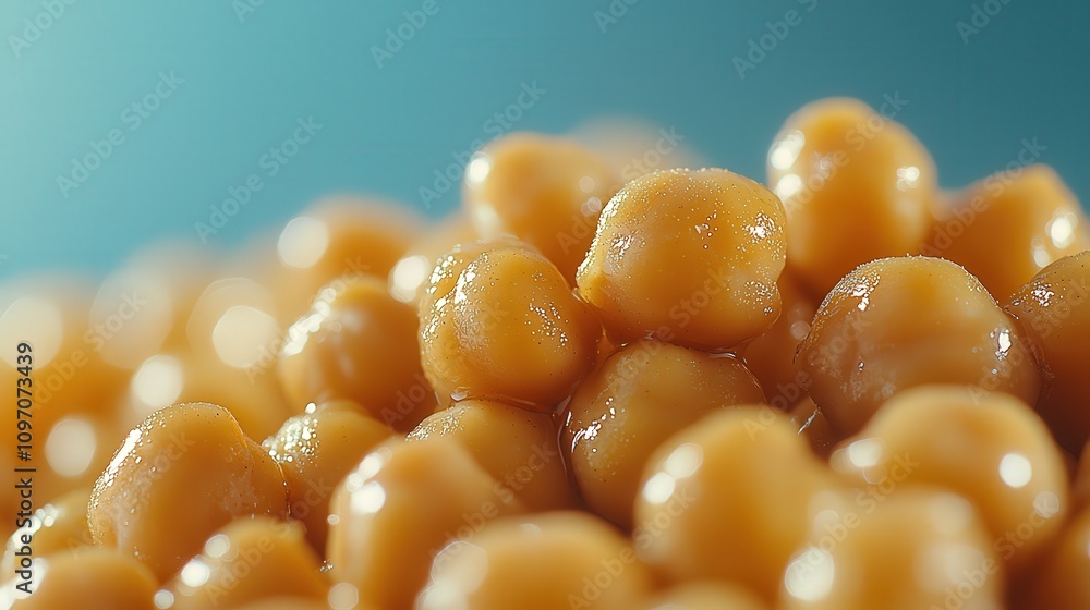 Close-up of golden chickpeas: organic, healthy protein-rich legumes