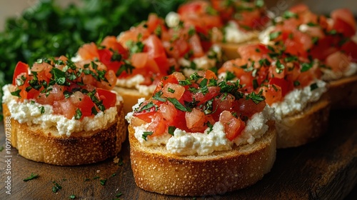 Wallpaper Mural Delicious tomato bruschetta with cheese and fresh herbs on rustic bread Torontodigital.ca