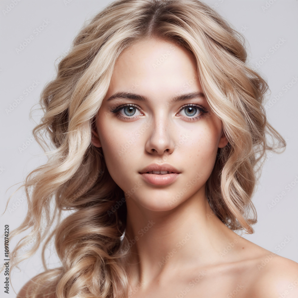 young beautiful model girl with blonde curly long hair isolated on white young beautiful model girl with blonde curly long hair isolated on white