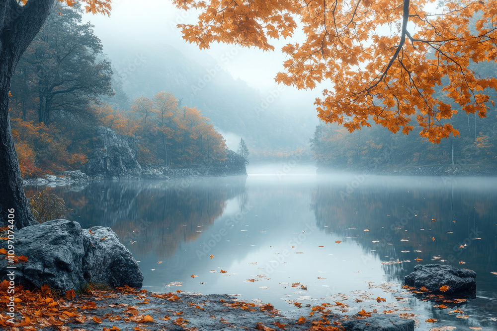 Fototapeta premium Misty Autumn Lake