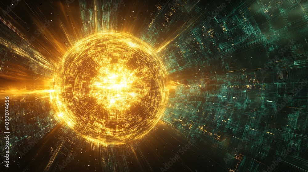 Obraz premium Hyperrealistic depiction of a Dyson Sphere in construction around a star visualizing a Type II civilization on the Kardashev Scale harnessing solar energy using advanced nanotechnology