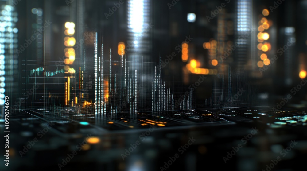 Abstract digital landscape with graphs and glowing elements, symbolizing data analysis. Abstract digital landscape with graphs and glowing elements, symbolizing data analysis.