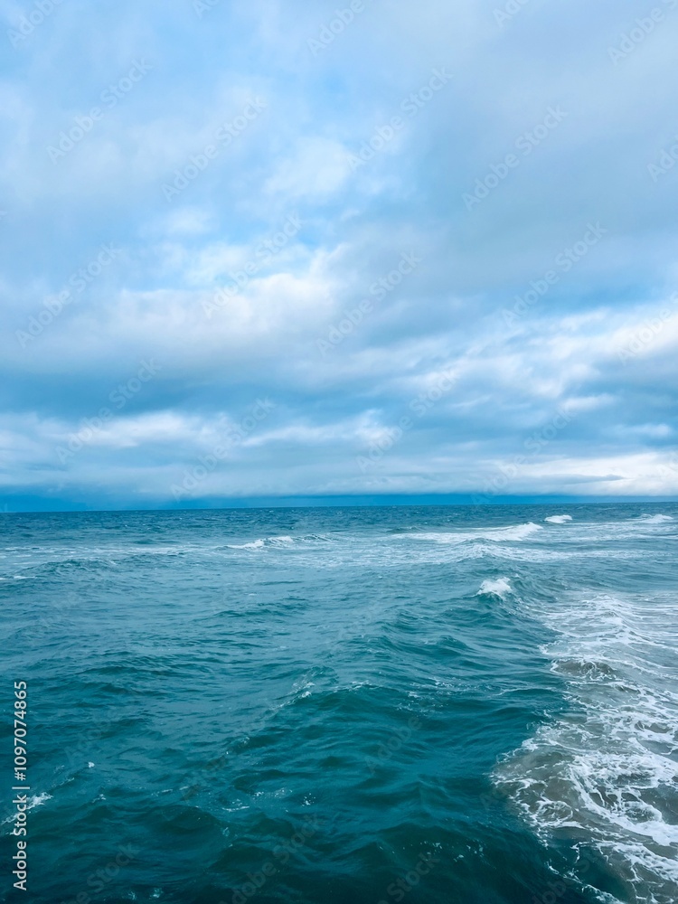 Natural seascape background, cloudy sea horizon