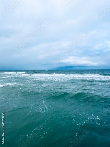 Natural seascape background, cloudy sea horizon