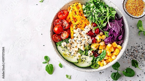 Fresh Healthy Salad Bowl with Colorful Vegetables Isolated on White