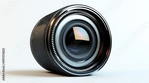 Close-up of a Sleek Camera Lens on a White Background photo