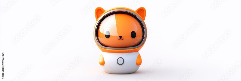 A cute, orange cat-like character in a space suit, designed for playful appeal. A cute, orange cat-like character in a space suit, designed for playful appeal.