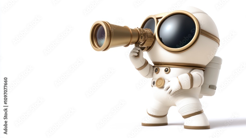 A cute astronaut character holding a telescope, exploring the universe. A cute astronaut character holding a telescope, exploring the universe.