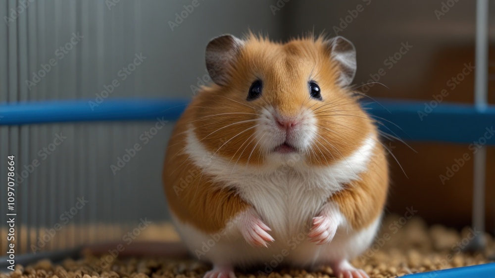 Fluffy hamster sitting in cage. Fluffy hamster sitting in cage.