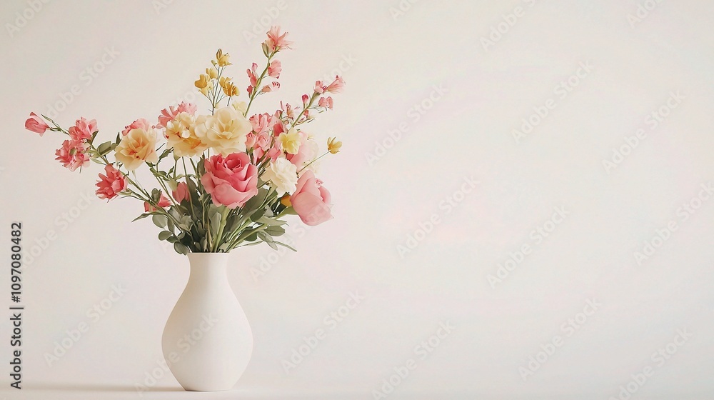 Elegant White Vase with Fresh Flowers Isolated on Light Background Elegant White Vase with Fresh Flowers Isolated on Light Background
