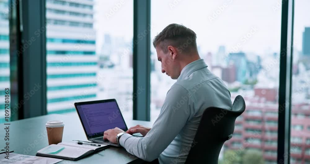 Finance, office and business man on laptop with documents for online research, stock market and trading. Corporate, Japan and person on computer for financial analysis, company budget and investment Finance, office and business man on laptop with documents for online research, stock market and trading. Corporate, Japan and person on computer for financial analysis, company budget and investment