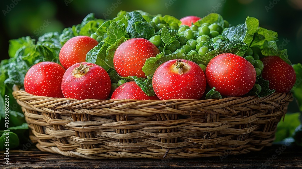 Fresh basket of red apples and lush greenery in sunlit garden setting Fresh basket of red apples and lush greenery in sunlit garden setting