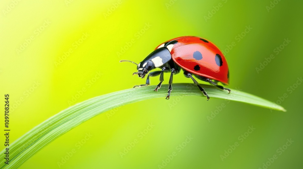 Red Ladybug on Green Leaf with Soft Blurred Background Red Ladybug on Green Leaf with Soft Blurred Background