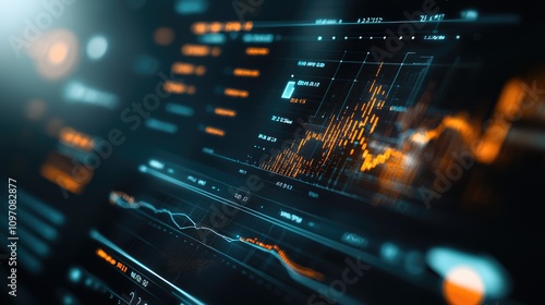 Futuristic Financial Data Dashboard with Charts and Graphs