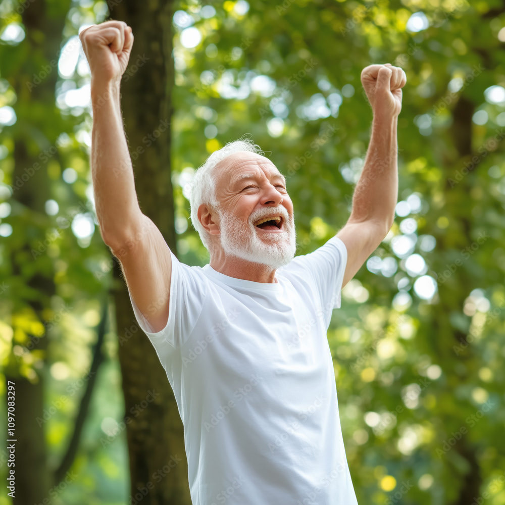 Celebrating life with joy and energy in a lush green park during a sunny day Celebrating life with joy and energy in a lush green park during a sunny day
