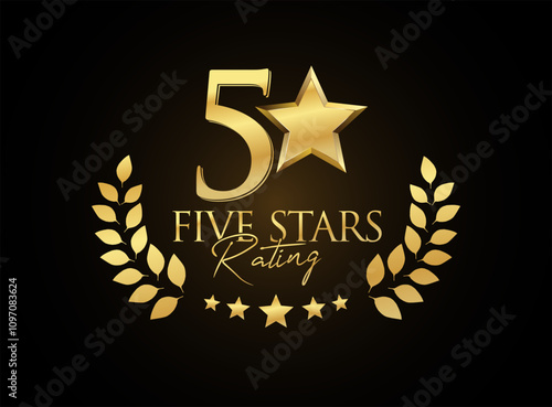 Five stars rating award winner emblem of gold laurel wreath stock illustration 
