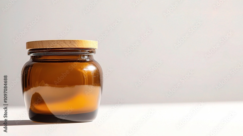 Classic Brown Candle Jar with Wooden Lid on White Surface Classic Brown Candle Jar with Wooden Lid on White Surface