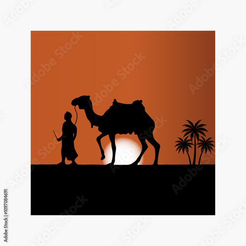 A sunset scenario of a desert with Camel