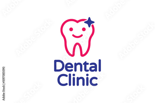 Friendly and Inviting Dental Clinic Logo with a Smiling Pink Tooth and Sparkling Star, Perfect for Promoting Oral Health and Hygiene Services