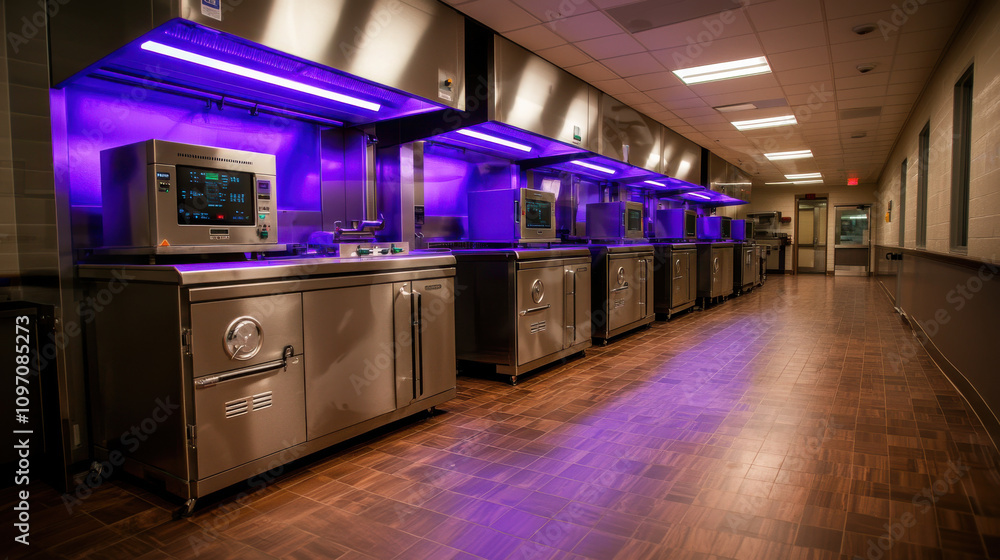 modern kitchen with high tech appliances and purple lighting modern kitchen with high tech appliances and purple lighting