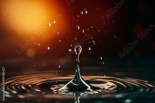 A macro image of a water droplet landing on the surface of still water, capturing the splash and ripple in perfect detail.