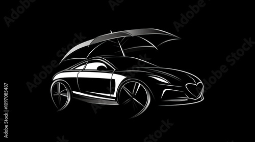 A car, umbrella, and shield represent car insurance.  This modern design is perfect for websites, banners, and flyers. photo