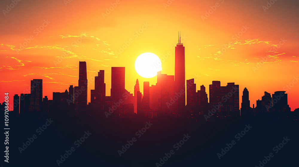 Cityscape at sunset showcasing modern architecture with colorful sky and silhouetted buildings, creating a vibrant urban scene Cityscape at sunset showcasing modern architecture with colorful sky and silhouetted buildings, creating a vibrant urban scene